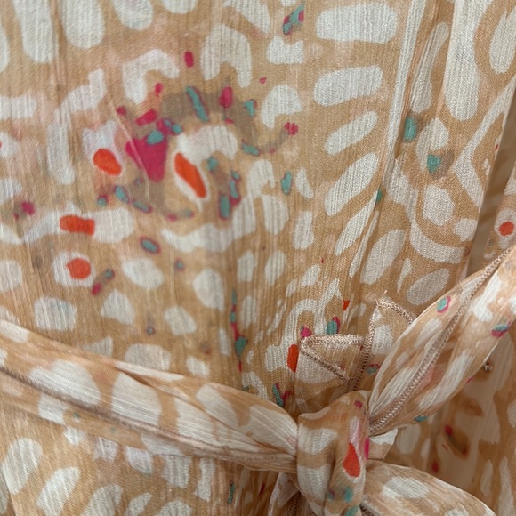 Diane Von Furstenberg Carleen Peach Silk Boho Print Shirt Size 8 Tie Waist - Picture 4 of 7